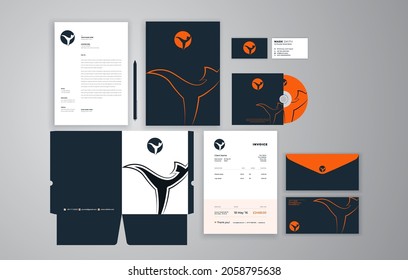 Set of corporate stationery design template with logo and digital elements. Vector illustration. EPS 10