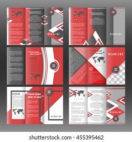 Set of corporate trifold brochure templates design. With world map infographic element and place for photo.