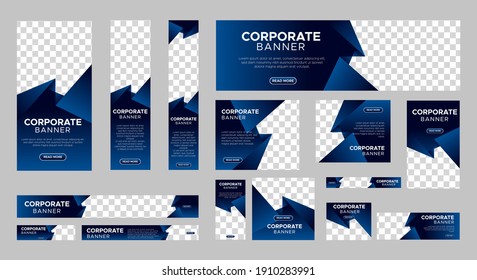 Set Of Corporate Web Banner Design Template With Place For Photos. Business Ad Layout Standard Size. Vector Design EPS 10