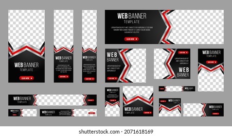 conjunto de banners web corporativos de tamaño estándar con un lugar para fotos. Plantilla vertical, horizontal y cuadrada. ilustración vectorial EPS 10	