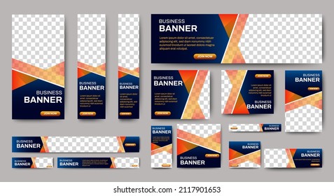 set of corporate web banners of standard size with a place for photos. Vertical, horizontal and square template.