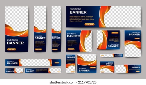 set of corporate web banners of standard size with a place for photos. Vertical, horizontal and square template.