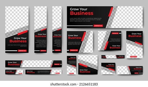 set of corporate web banners of standard size with a place for photos. Vertical, horizontal and square template.