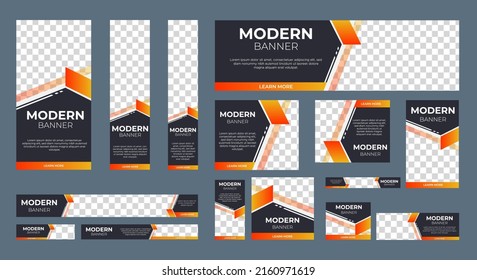 set of corporate web banners of standard size with a place for photos. Vertical, horizontal and square template.