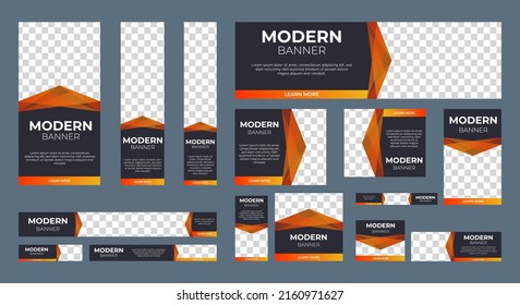 set of corporate web banners of standard size with a place for photos. Vertical, horizontal and square template.