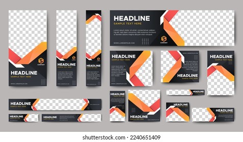 set of corporate web banners of standard size with a place for photos. Vertical, horizontal and square template.