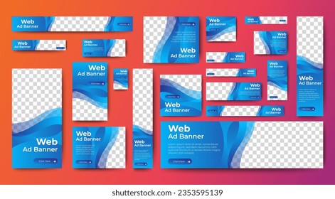 conjunto de banners web corporativos de tamaño estándar con un lugar para fotos. Texto editable. Plantilla vertical, horizontal y cuadrada
