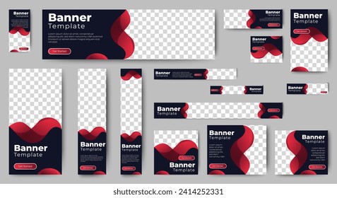 set of corporate web banners of standard size with a place for photos. Editable text. Vertical, horizontal and square template