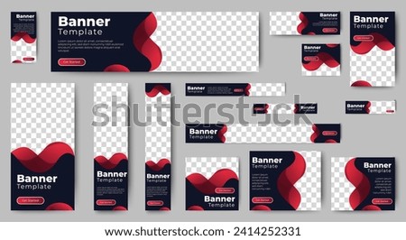set of corporate web banners of standard size with a place for photos. Editable text. Vertical, horizontal and square template