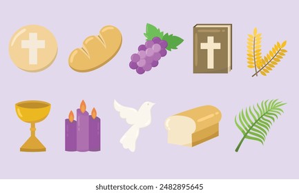 Un conjunto de corpus christi Ilustración vectorial de Elementos de día en estilo plano. Acto religioso cristiano y católico