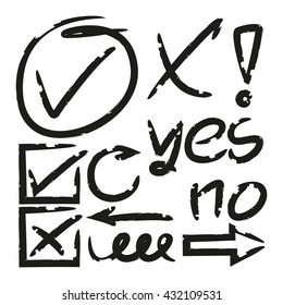 set of correction and highlight elements, check mark, arrows
