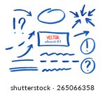 Set of correction and highlight elements, part 1. Circles, arrows, lines etc. Hand drawn with marker pen. Vector illustration.