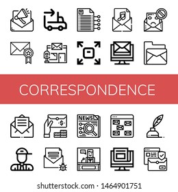 Set of correspondence icons such as Email, Sending, Post office, Writing, Invitation, Spam, Postman, News, Write , correspondence
