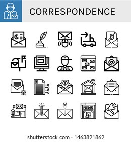 Set of correspondence icons such as Postman, Invitation, Write, Email, Sending, Mailbox, News, Writing, Mail, Post office, Envelope , correspondence