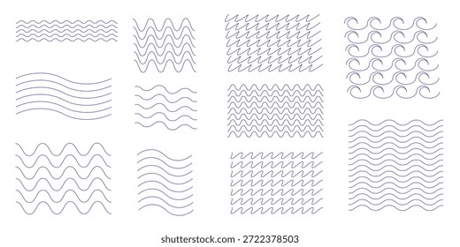 Conjunto de ondas de línea corrugada, línea de Vector plano wriggle decoración, vawes línea conjunto