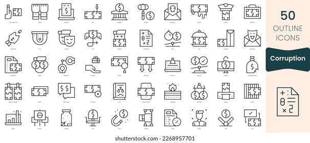 Set of corruption icons. Thin linear style icons Pack. Vector Illustration