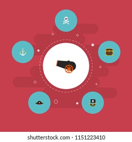 Set of corsair icons flat style symbols with skeleton, costume, cannon and other icons for your web mobile app logo design.