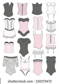 Set Corsets Combinations Isolated On White Stock Vector (Royalty Free ...