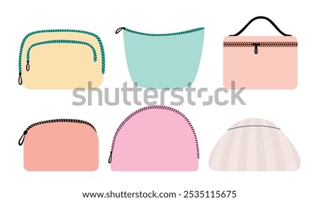 Set of cosmetic bag flat vector. Flat make up bags vector set