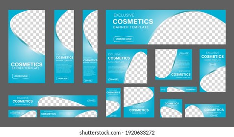 Set of Cosmetic beauty web banners of standard size with a place for photos. Business ad banner. Vertical, horizontal and square template. vector illustration EPS 10