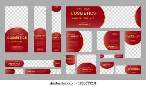 Set of Cosmetic beauty web banners of standard size with a place for photos. Business ad banner. Vertical, horizontal and square template. vector illustration EPS 10