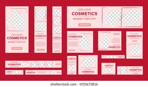 Set of Cosmetic beauty web banners of standard sizes with a place for photos. Business ad banners. Vertical, horizontal and square templates. vector illustration EPS 10