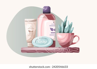 Set of cosmetic body care products composition. Isolate on a white background. Vector