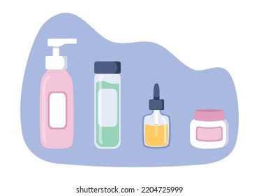 Set of cosmetic bottles. Flat illustration steps face care.