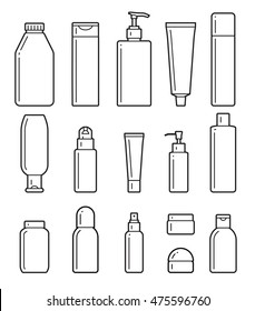 set of cosmetic bottles icons on a white background.