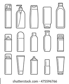 set of cosmetic bottles icons on a white background.