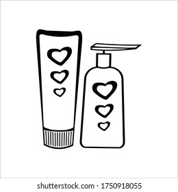 Set of cosmetic bottles line style  on a white background. Collection of different forms and types