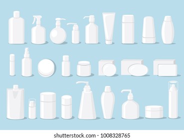 Set of Cosmetic bottles mockups. Vector flat illustration