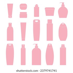 Set of cosmetic bottles silhouettes flat vector