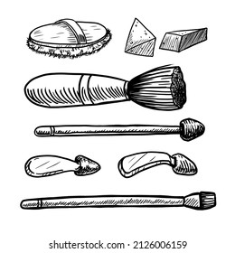 Set of cosmetic brushes and applicators vector illustration on white backgruond