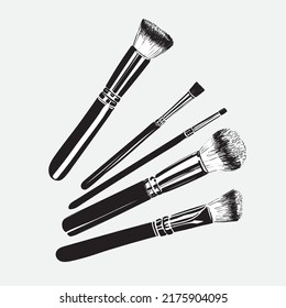 Set of Cosmetic Brushes for Make up. Hand drawn vector illustration on a neutral background 