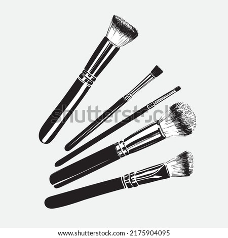 Set of Cosmetic Brushes for Make up. Hand drawn vector illustration on a neutral background 