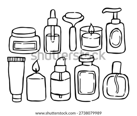Set of cosmetic care products. Vector illustration in doodle style.