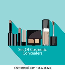 set of cosmetic concealers style flat. vector illustration for promotional items - booklets, brochures, leaflets or banner