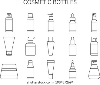 set of cosmetic containner bottles icon with black line vector art