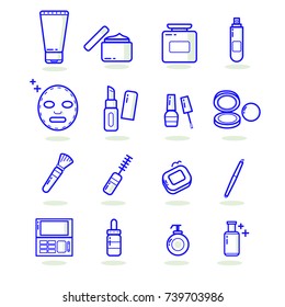 Set Of Cosmetic Icon . Skincare,Beauty And Makeup. Vector Illustration