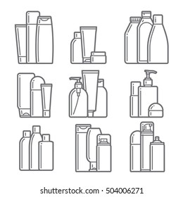 set of cosmetic icons on a white background. vector illustration.