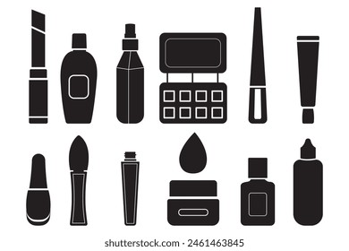 Set Of Cosmetic Icons Silhouette Solid Icon With Background, Template, Advertising, Cream, Cosmetic, Product, beauty, makeup, deodorant, lotion, Vector Illustration Logo.