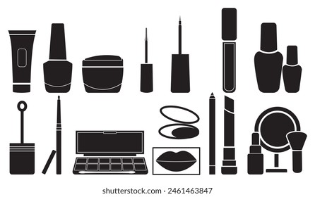 Set Of Cosmetic Icons Silhouette Solid Icon With Background, Template, Advertising, Cream, Cosmetic, Product, beauty, makeup, deodorant, lotion, Vector Illustration Logo.