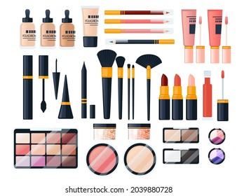 Conjunto de elementos cosméticos ilustración vectorial sobre fondo blanco