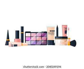 Conjunto de elementos cosméticos ilustración vectorial sobre fondo blanco