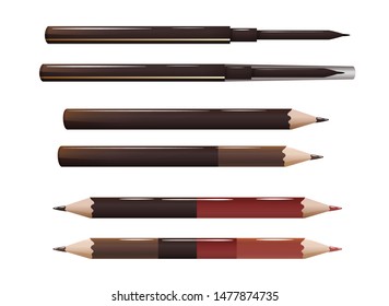 Set of cosmetic liners, for brows, eyes and lips. Mechanical and wooden pencils. Vector illustration isolated on white background
