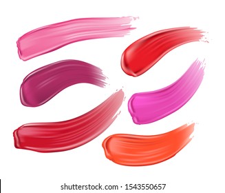 Set of cosmetic lipstick smears on white background. Different strokes of lipstick various colors, vector illustration