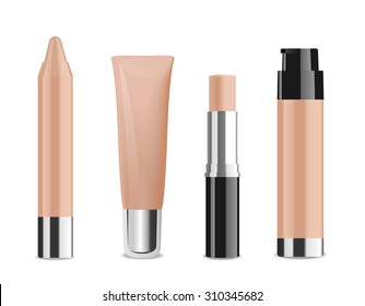 Set of cosmetic liquid foundation and corrective concealers. Vector