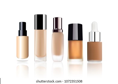 Set of cosmetic makeup containers for foundation cream. Vector illustration
