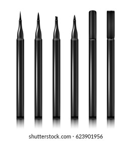 Set Cosmetic Makeup Eyeliner Pencil Vector. Modern Makeup Realistic Pencils with without Cap Isolated on White Background